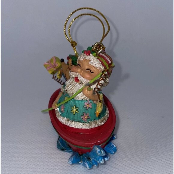 Vintage Beachy Fishing Santa Claus & Reindeer In a Boat Christmas Ornament - Picture 4 of 5